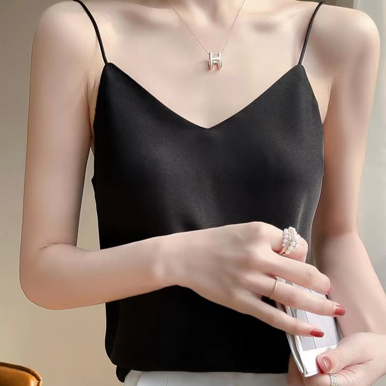 夏季百搭吊带质感醋酸缎面背心女外穿西装V领性感西装女背心打底