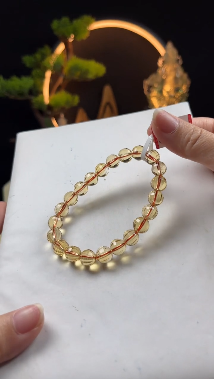 黄晶手链未镶嵌天然黄水晶圆珠切面手串8mm