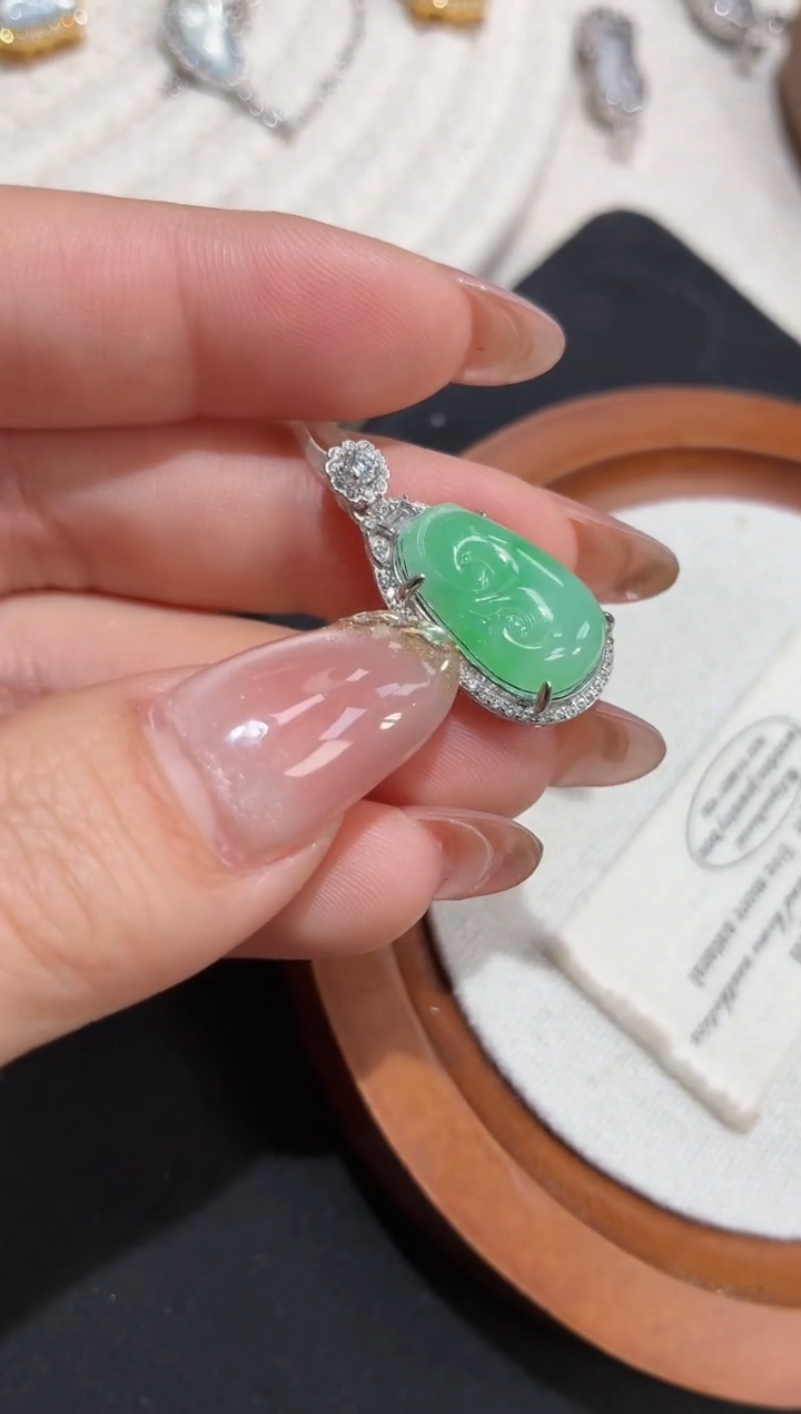 吊坠(不含链)银S925镶嵌翡翠【挽石珠宝】如意