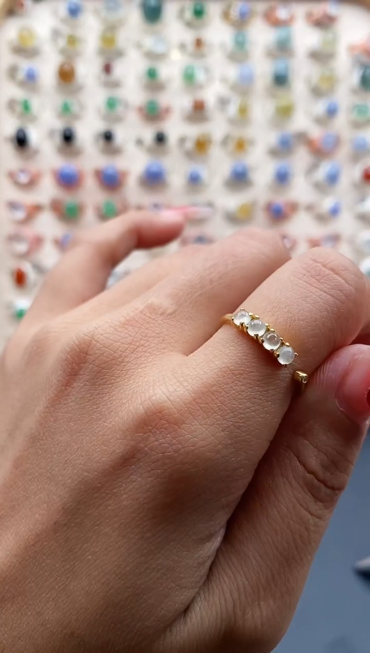 【闪购商品】翡翠戒指银S925镶嵌缅甸天然A货翡翠222 9+7