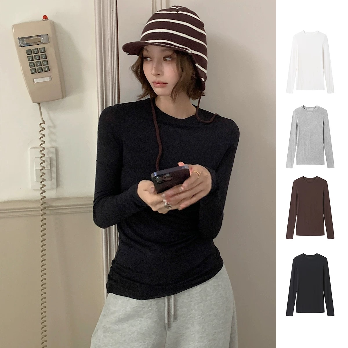 REREK25新款圆领山羊绒奶皮保暖长袖打底衫