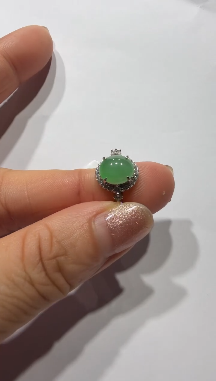 银S925镶嵌戒指翡翠925银镶缅甸A货翡翠戒指