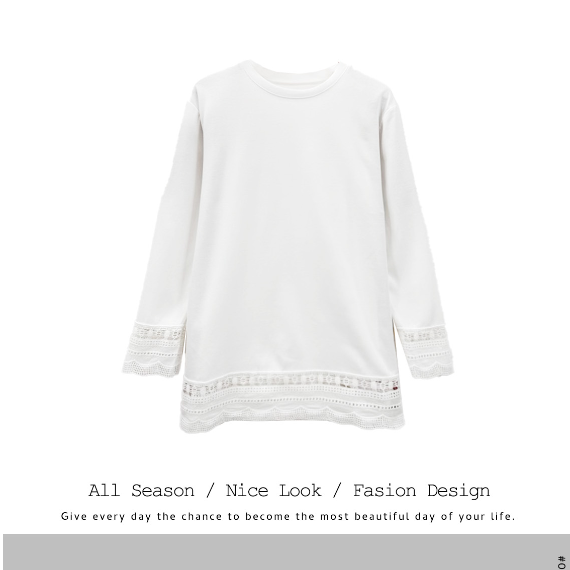 917 圆领蕾丝拼接中长款T恤女新款宽松遮臀打底衫内搭上衣#3053-1
