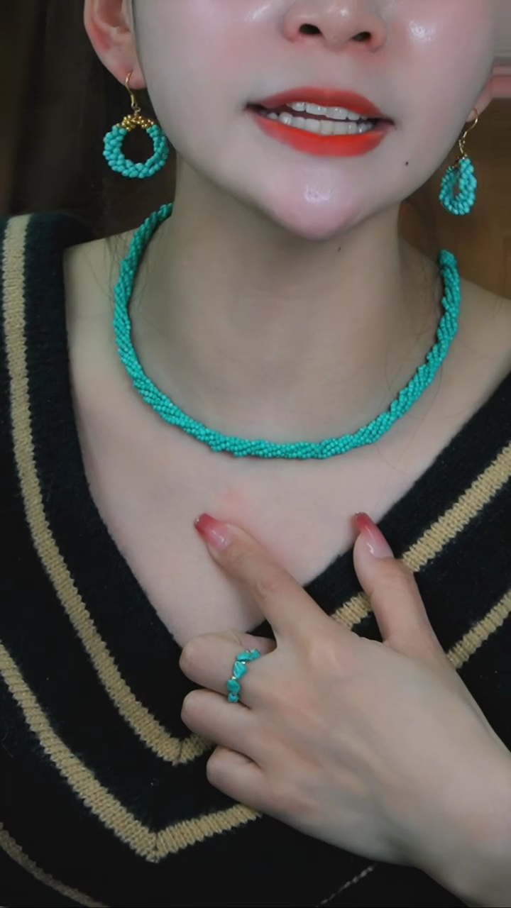 【闪购商品】绿松石项链银S925镶嵌发货一件蓝色