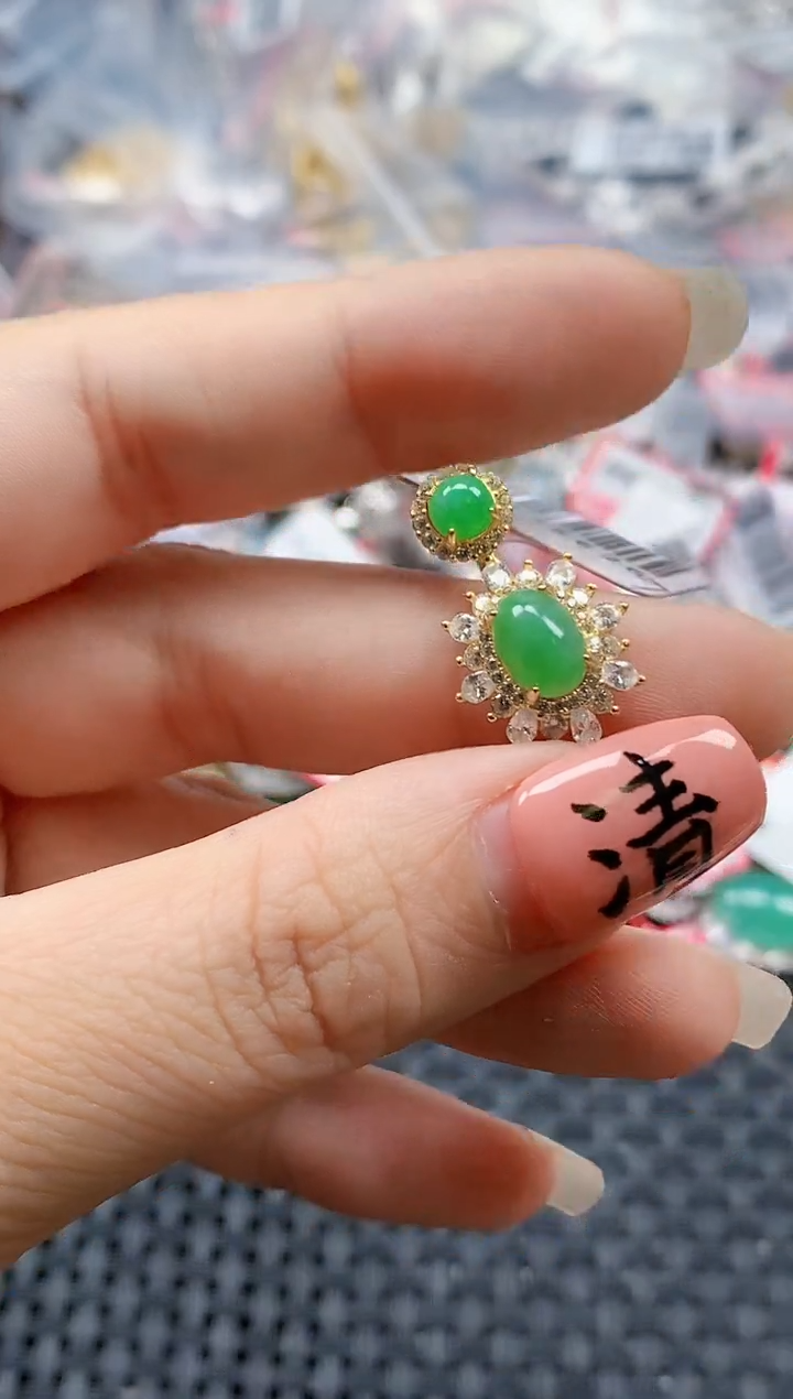 银S925镶嵌戒指翡翠天然A货缅甸翡翠