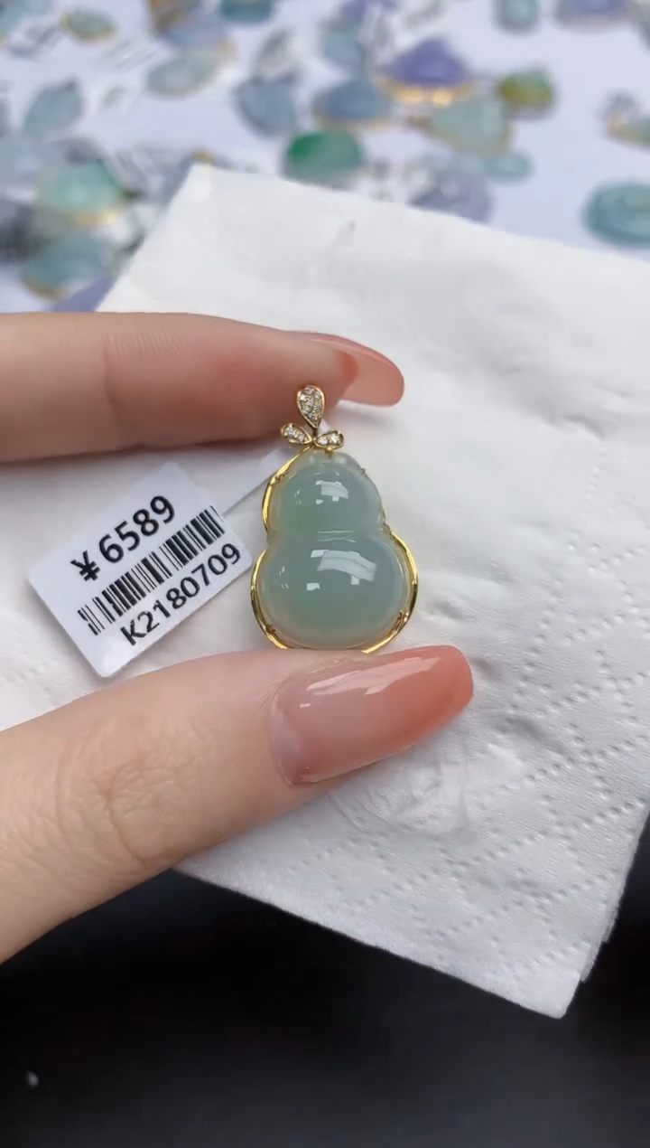 【闪购商品】翡翠颈饰18K金镶嵌天然缅甸翡翠A货