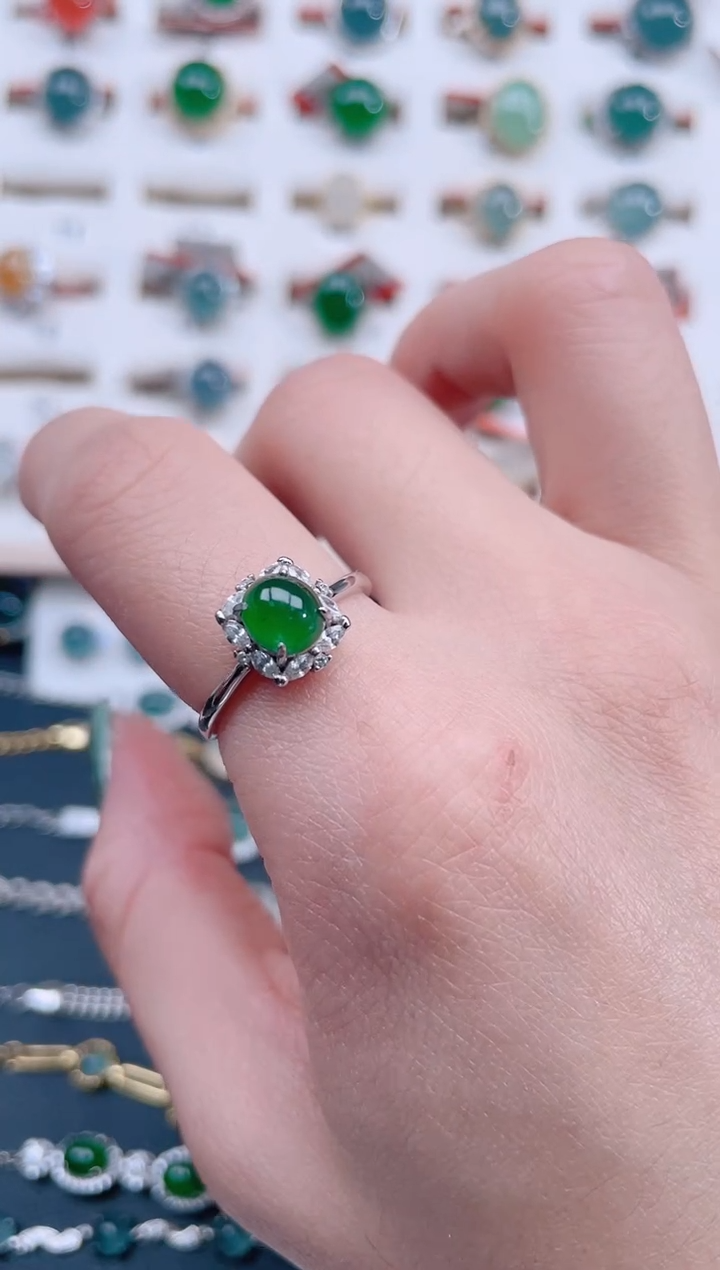 银S925镶嵌戒指翡翠天然翡翠