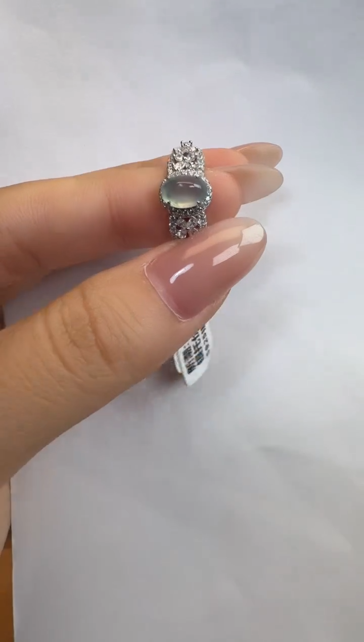 银S925镶嵌戒指翡翠925银镶A货翡翠戒指83