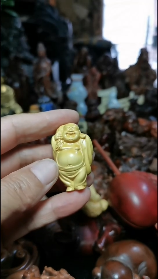 黄杨木弥勒佛平安背包手机坠