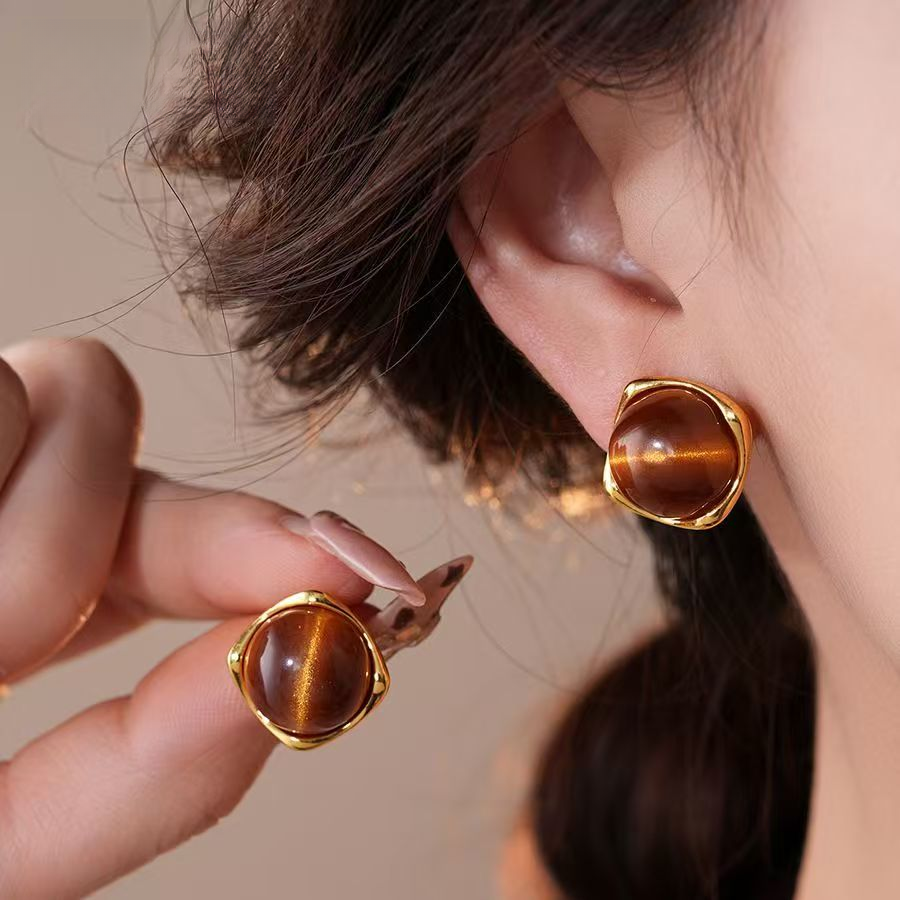 铜合金耳饰 法式轻奢咖色复古气质精致创意韩系简约百搭耳饰1086