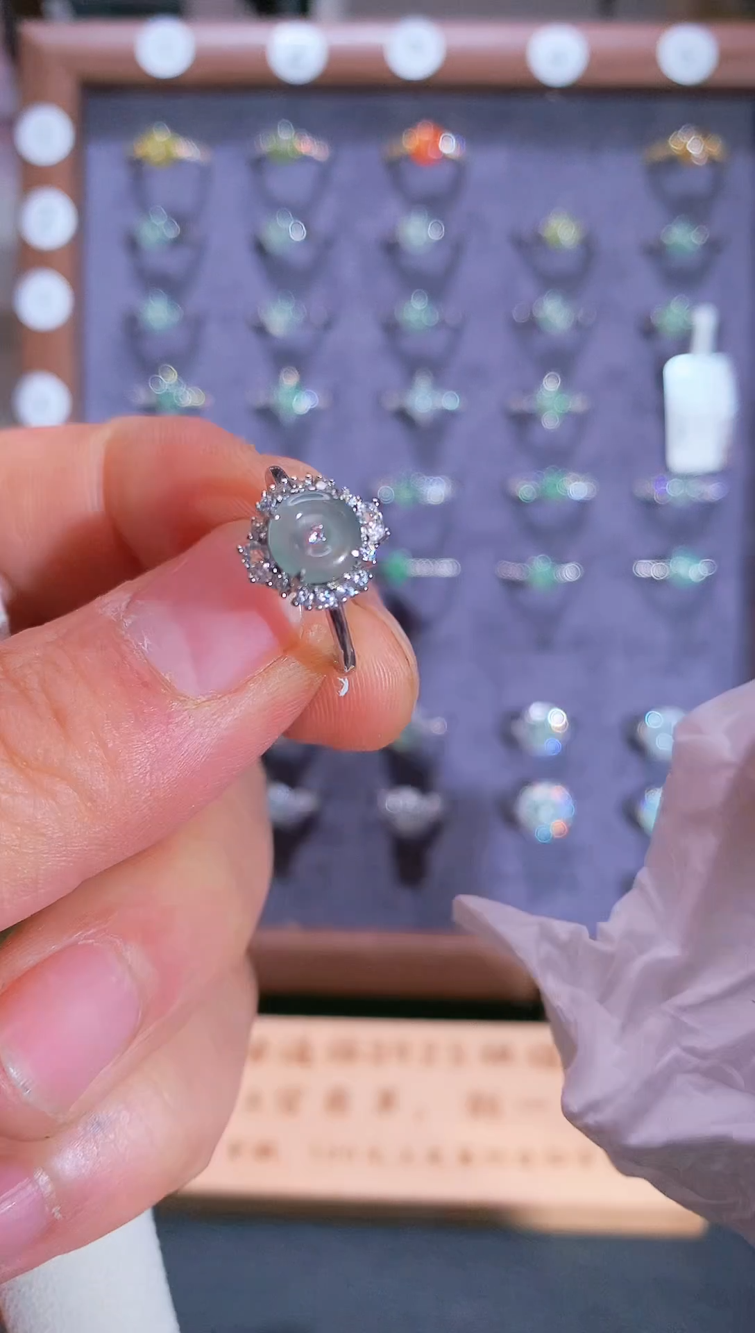 银S925镶嵌戒指翡翠S925银镶翡翠平安扣女饰品