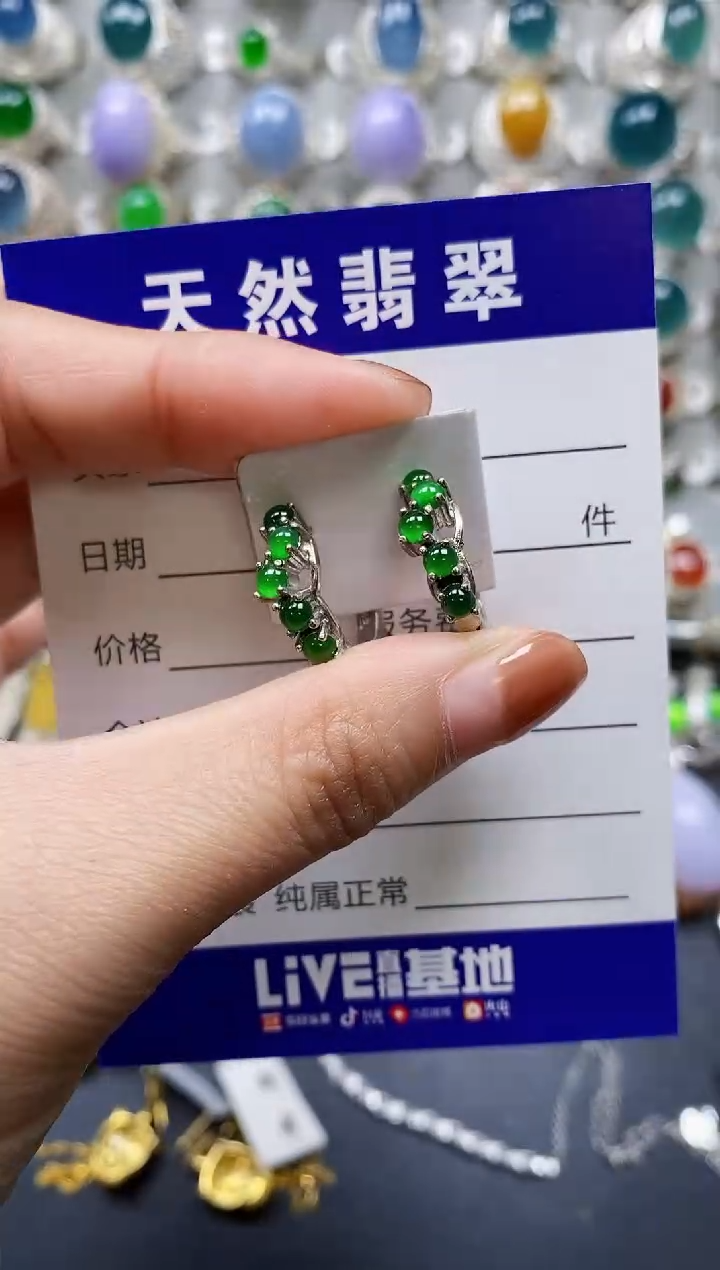 【闪购商品】翡翠耳饰银S925镶嵌0355