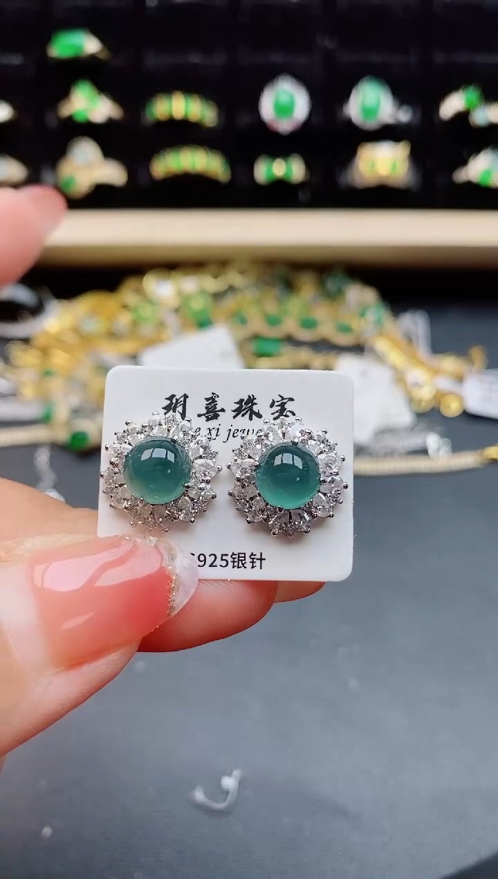 【闪购商品】翡翠耳饰银S925镶嵌12121