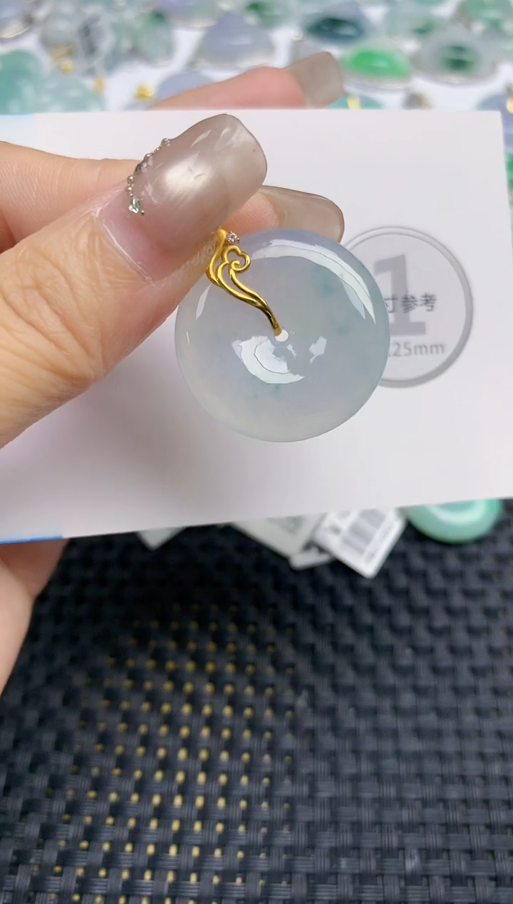 颈饰18K金镶嵌翡翠天然缅甸A货翡翠百元以上9元证书费自理