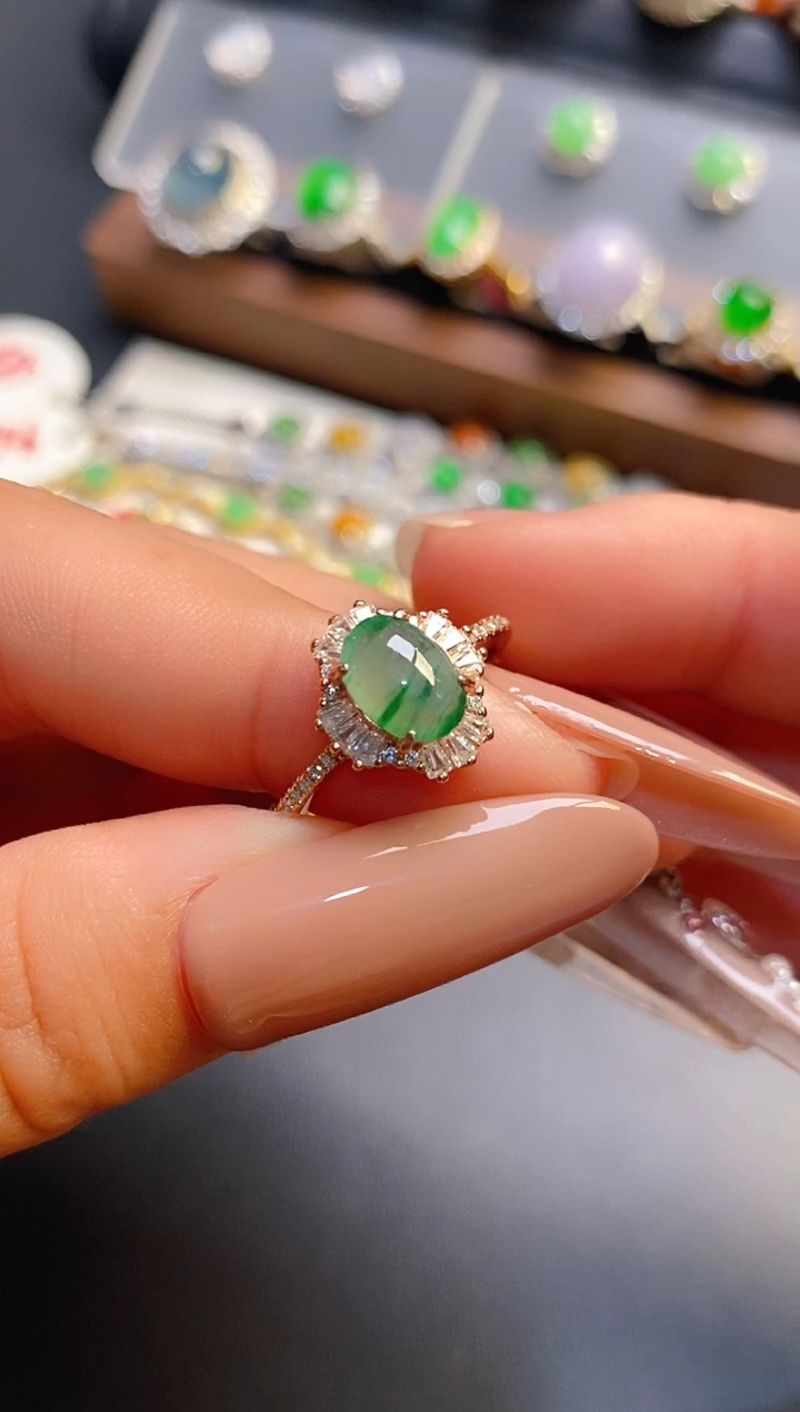 银S925镶嵌戒指翡翠天然