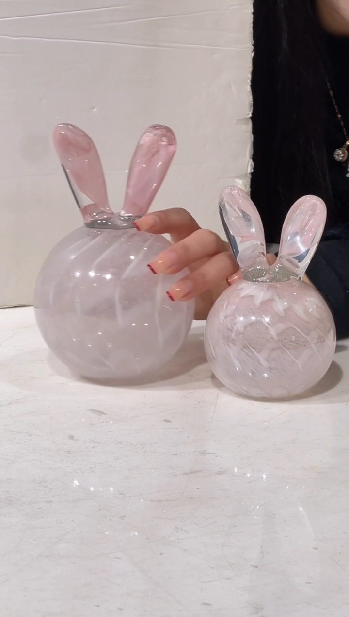 【闪购商品】琉璃粉色圆兔一对