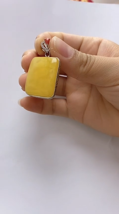 【闪购商品】琥珀裸石银S925镶嵌蜜蜡锁骨