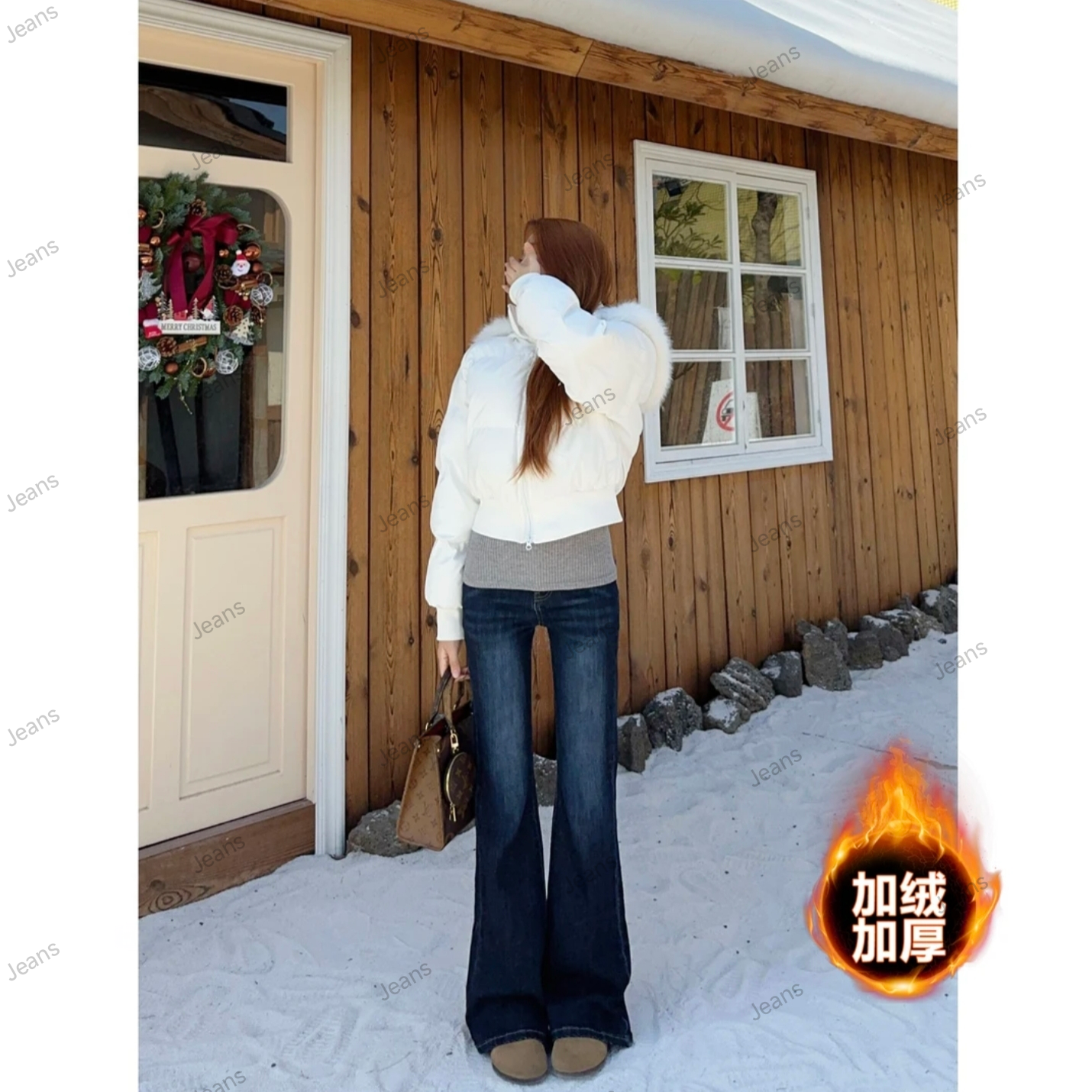 2025秋冬复古美式高腰宽松不贴腿辣妹微喇弹力牛仔裤女