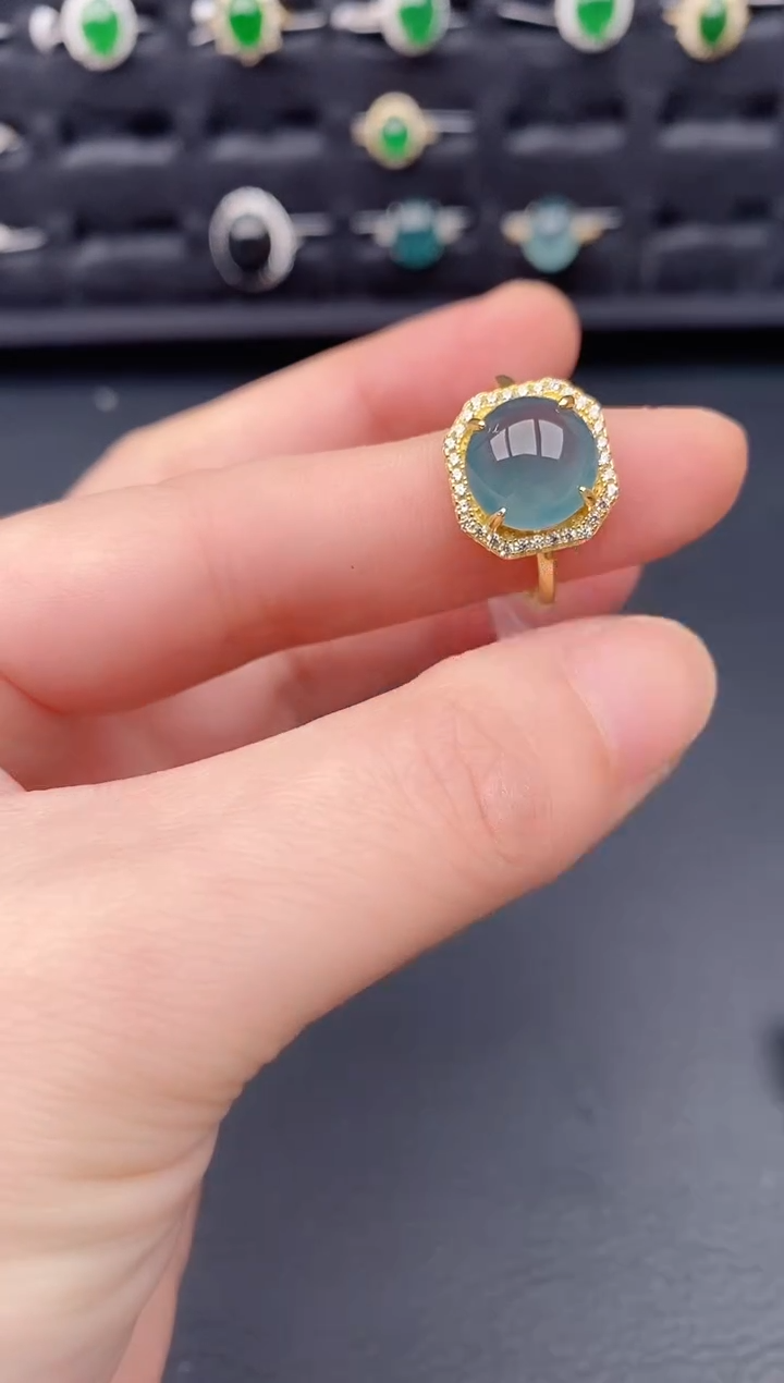 银S925镶嵌戒指翡翠天然a货翡翠229