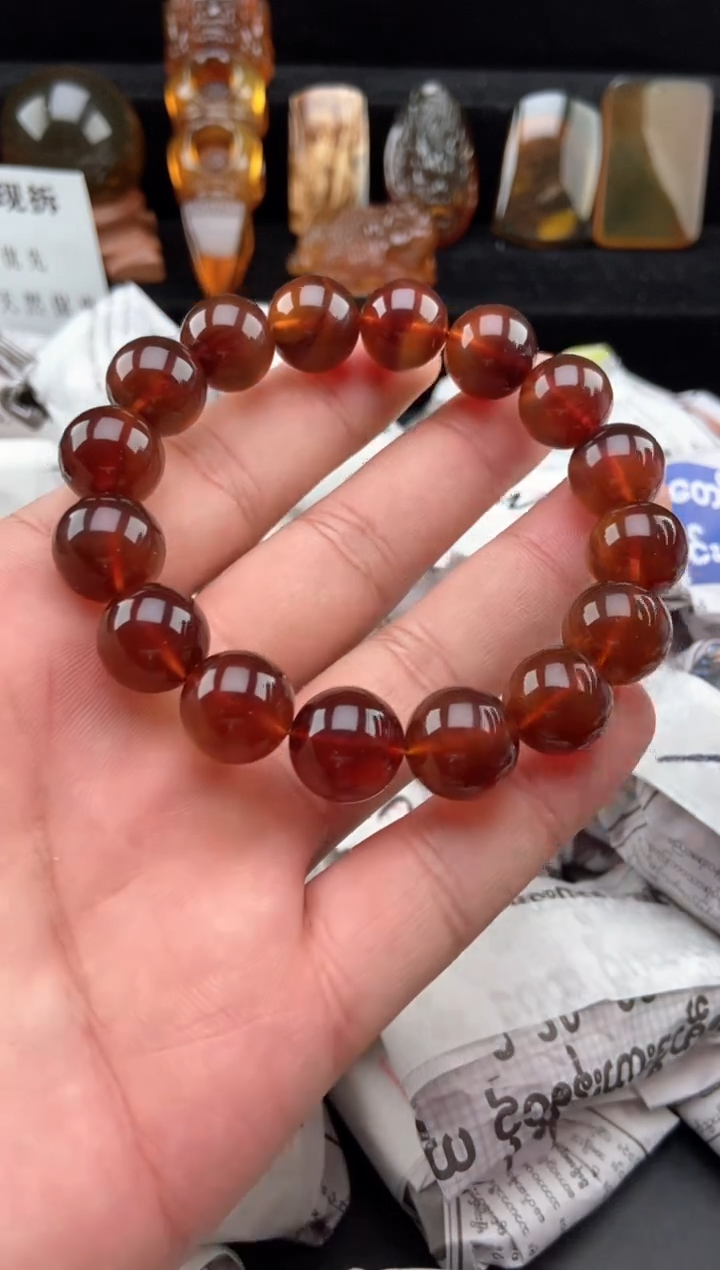 【闪购商品】琥珀手链未镶嵌13毫米棕红珀手串