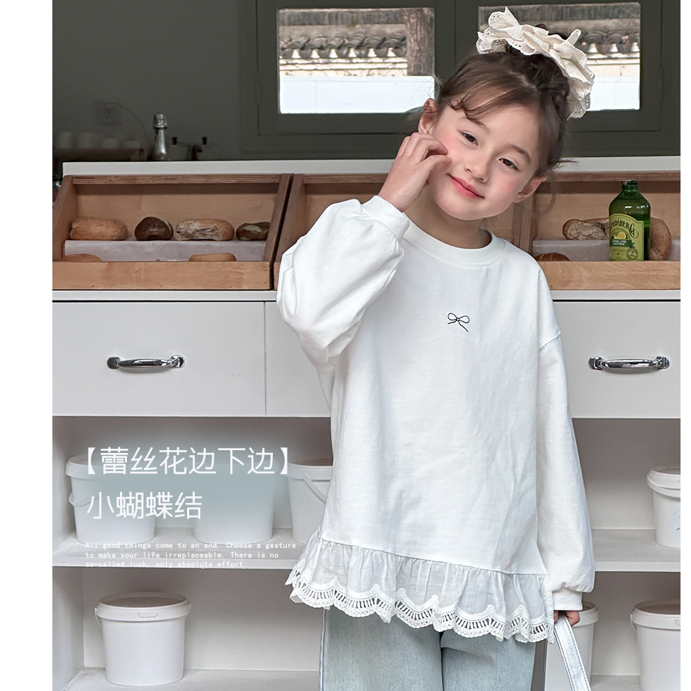 现货【层次感】纯棉女童秋装蕾丝拼接打底衫儿童百搭长袖T恤25A033