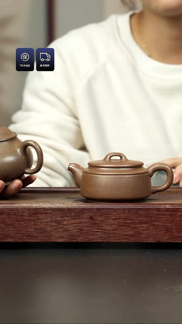 【闪购商品】紫砂茶壶鲨皮青 香槟色扁石