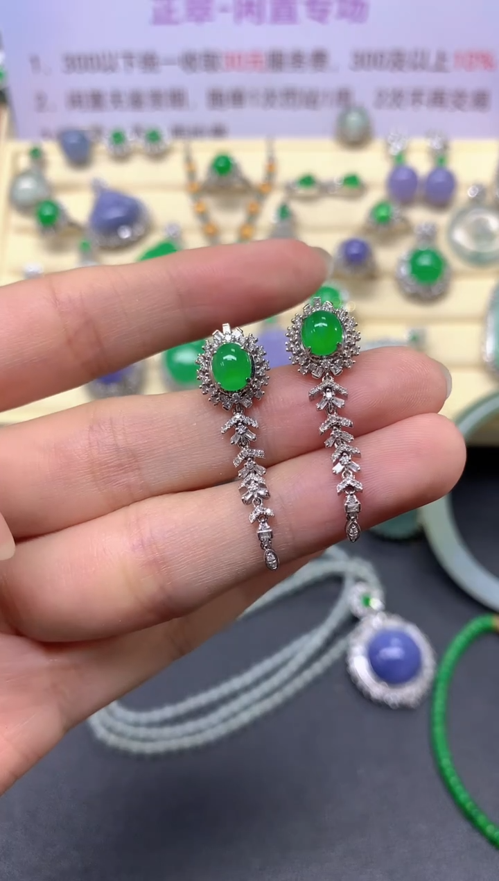 翡翠18K金镶嵌耳饰耳饰|11000+1100