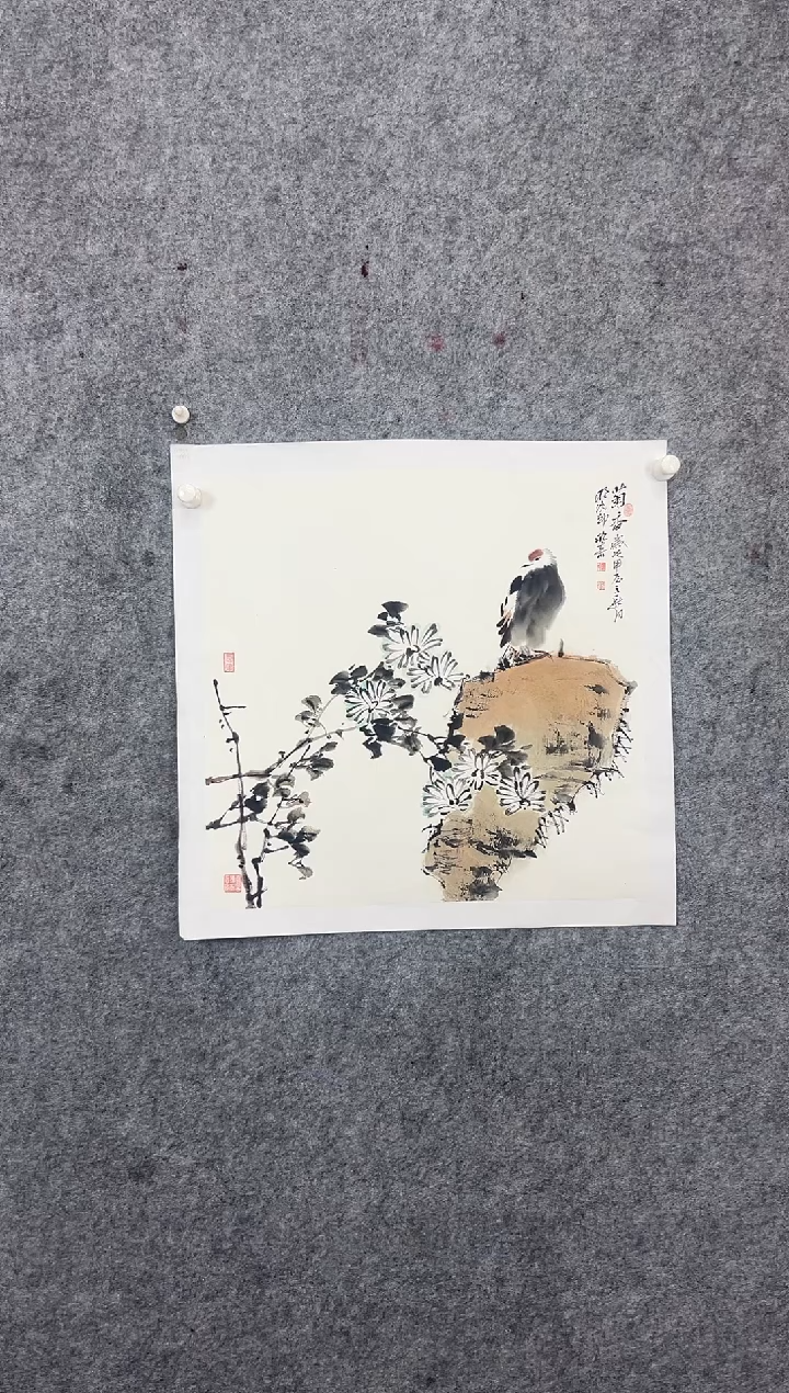 【闪购商品】国画窦欣奇手绘花鸟斗方50*50已托裱