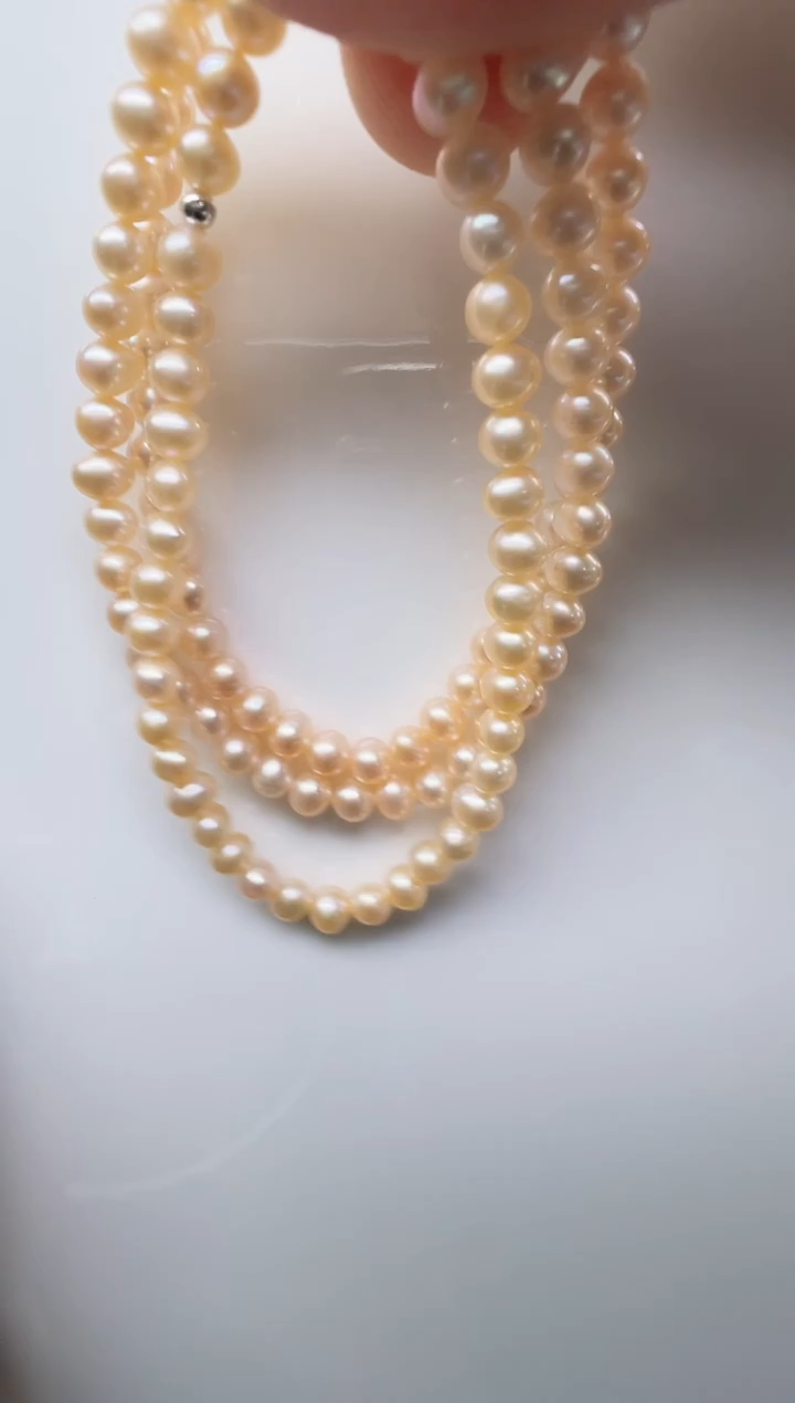 银S925镶嵌手链淡水珍珠粉色近正圆4.5mm