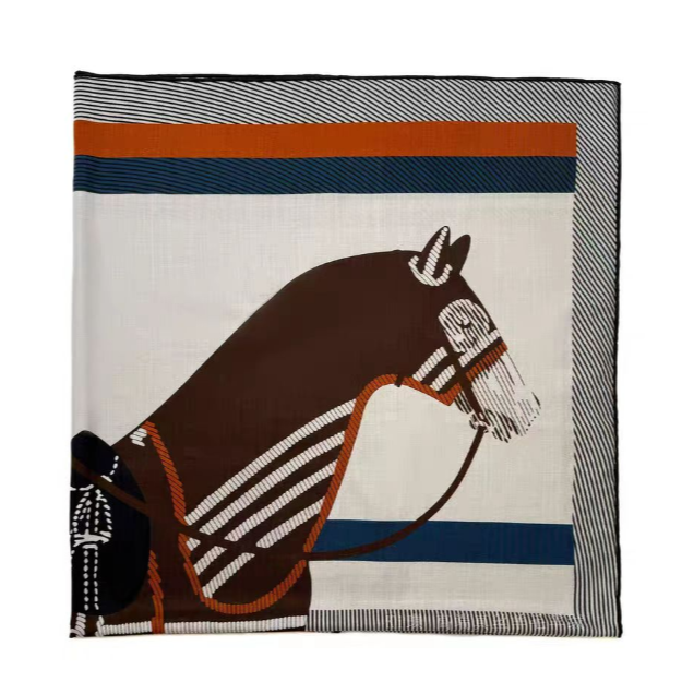 羊毛双面一匹好马135方巾手工卷边优雅百搭女士披肩秋冬H316