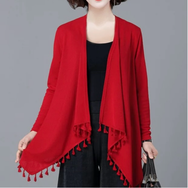 【衣雅严选】8121-1633#新款曲珠针织流苏开衫显瘦遮肉披肩外套
