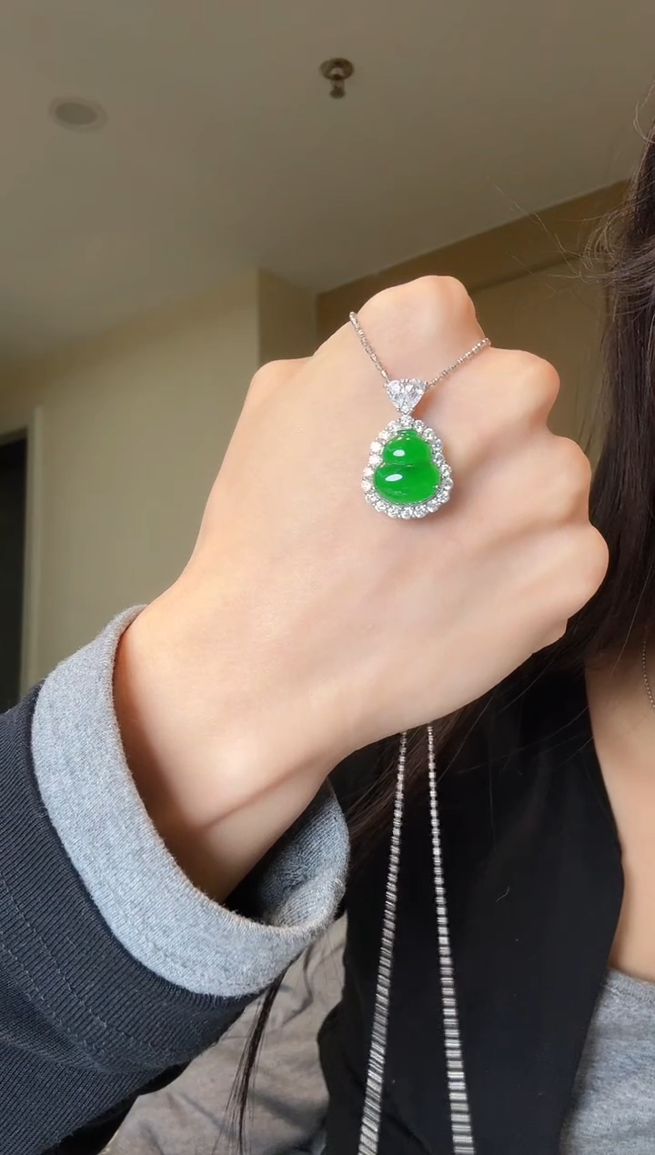 【闪购商品】翡翠吊坠(不含链)银S925镶嵌天然翡翠吊坠3