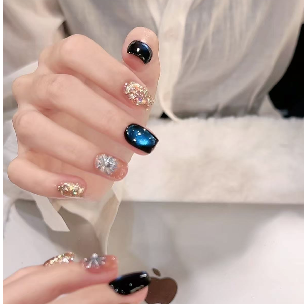 【蔚蓝烟花】冬秋天美甲美甲戴戴喵美甲设计师纯手工穿戴甲毛衣10