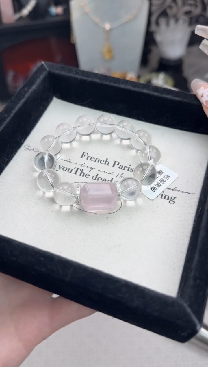 烟晶手链银S925镶嵌天然水晶 多样性发货