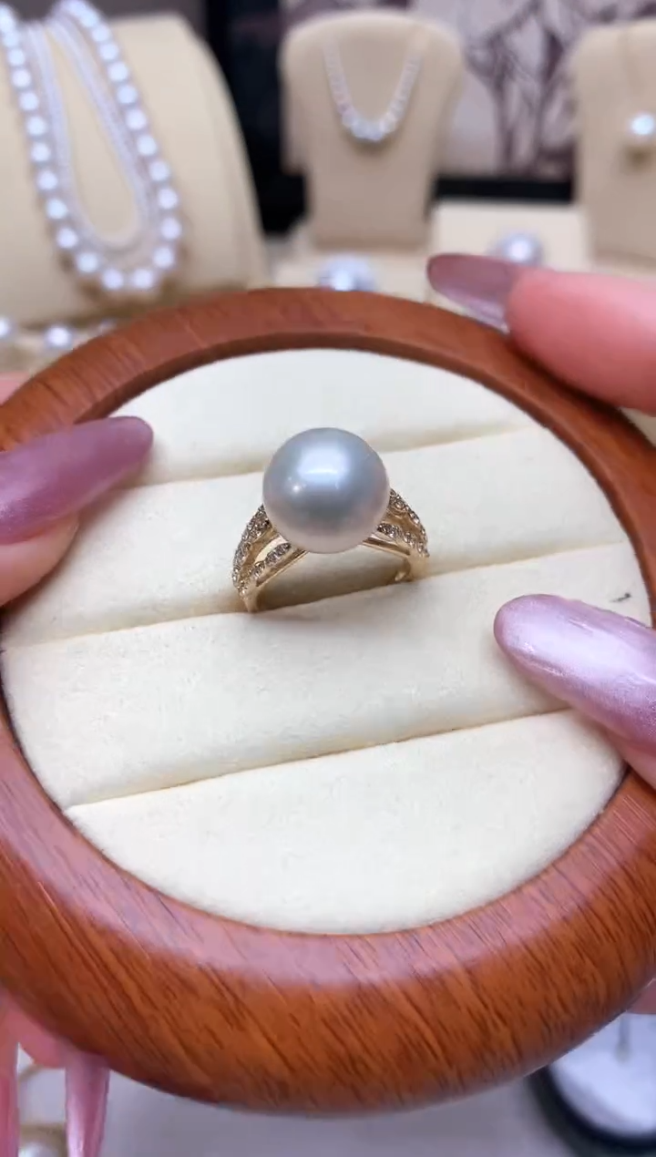 银S925镶嵌戒指淡水珍珠12-13mm