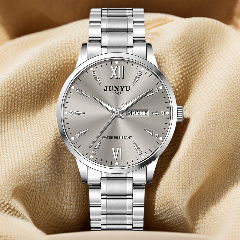 【云仓现发】--junyu水泥灰--全新夜光防水商务手表-17