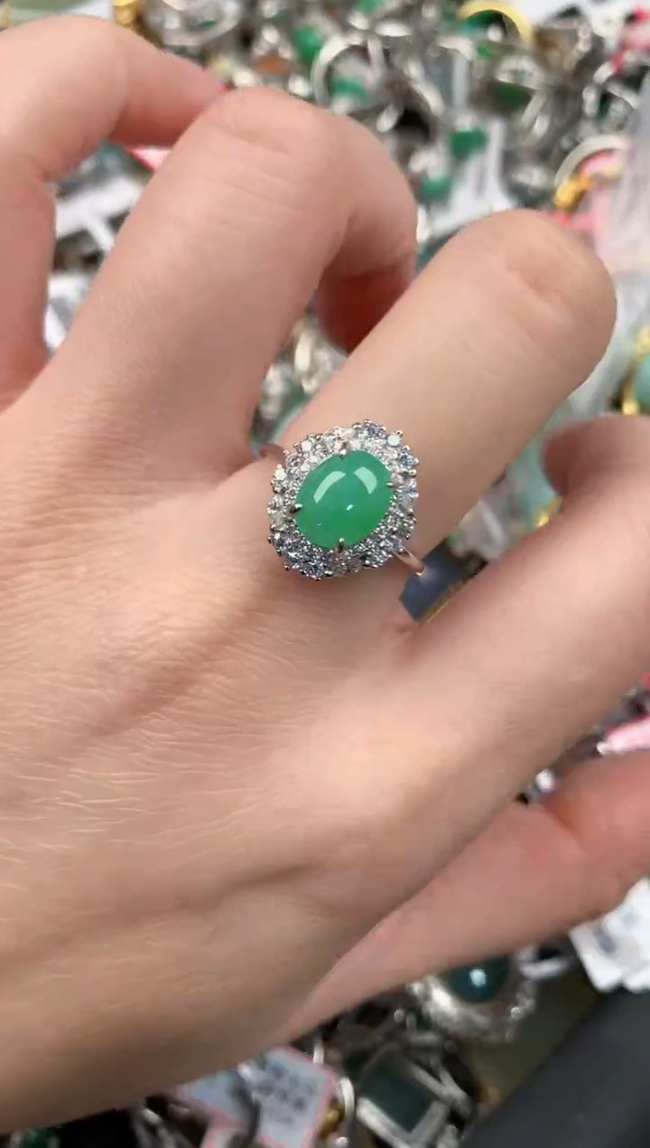 银S925镶嵌戒指翡翠333        7
