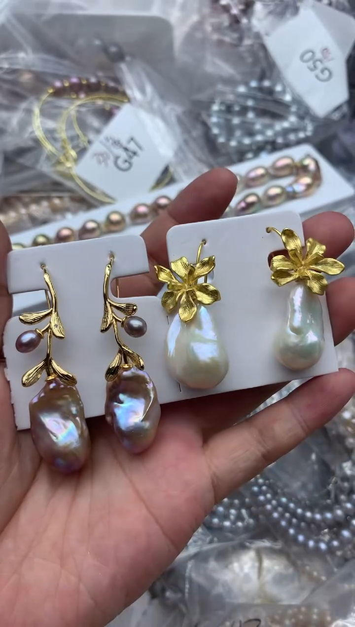 未镶嵌耳饰淡水珍珠多样性发其一，非无暇