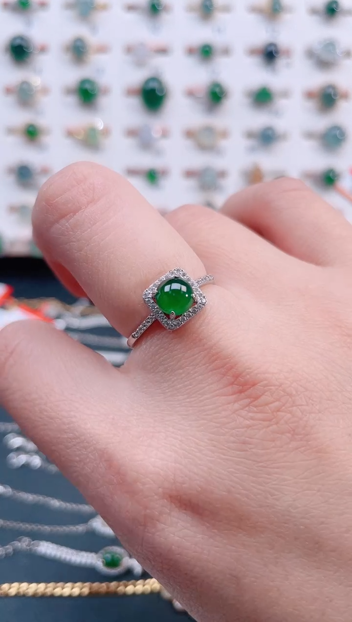 银S925镶嵌戒指翡翠天然翡翠