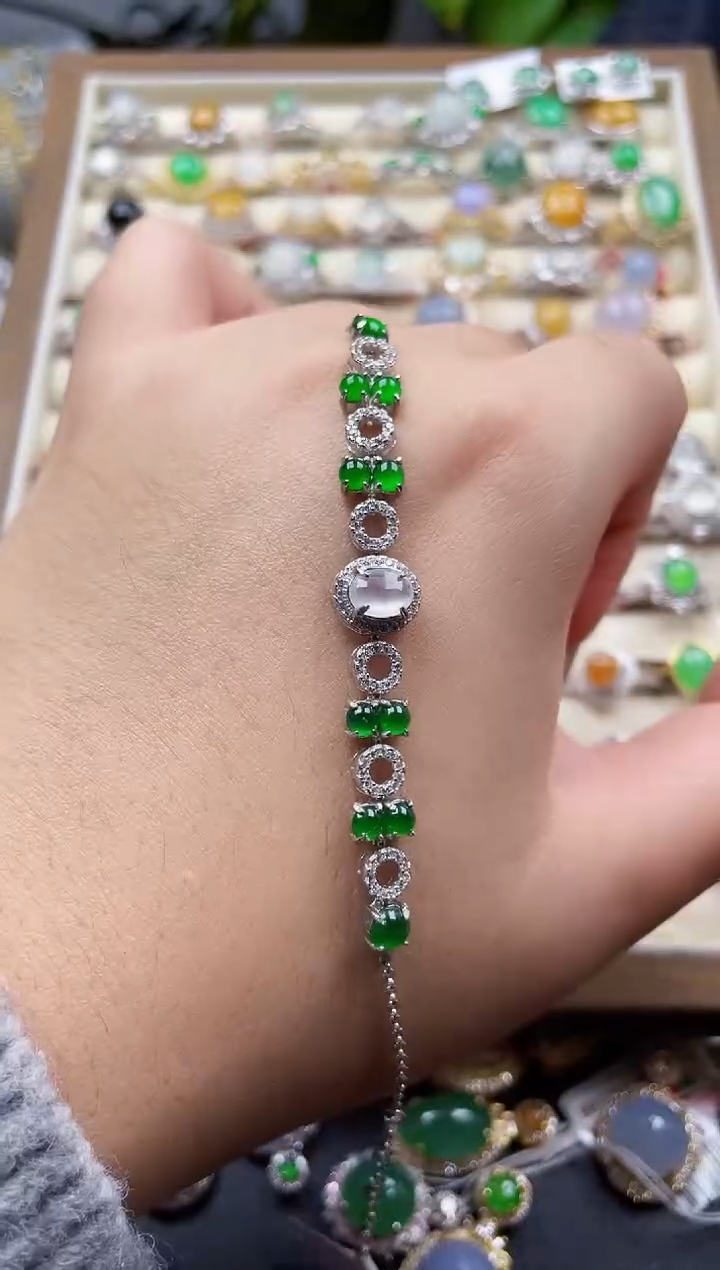 银S925镶嵌手链翡翠8