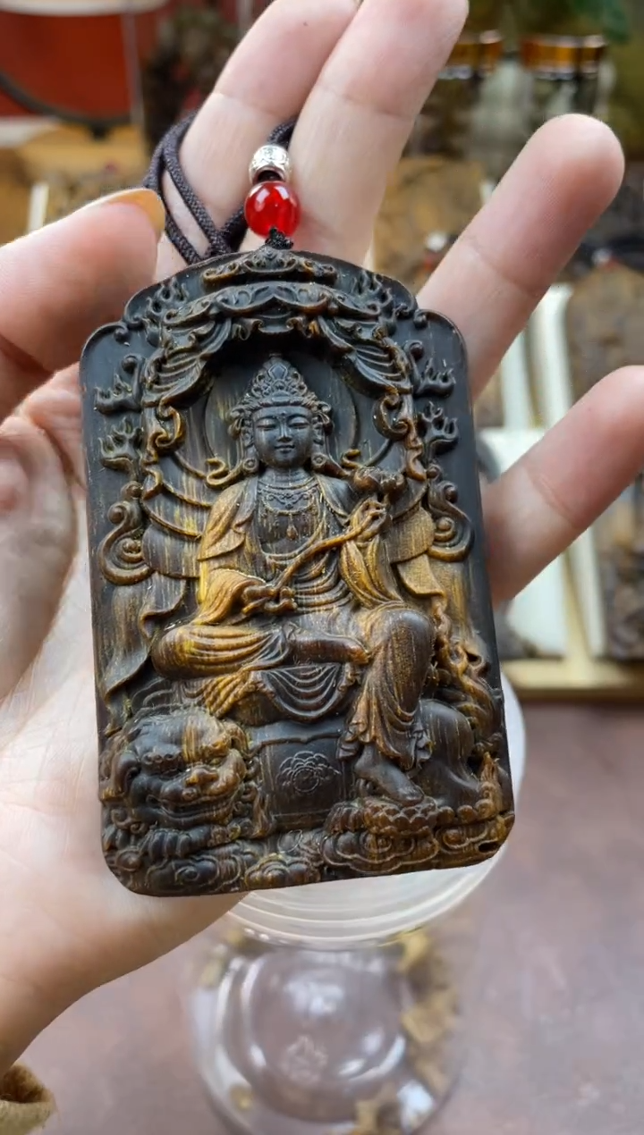 木木雕款芽庄 十二生肖 守护  文殊菩萨 8cm 送养香瓶