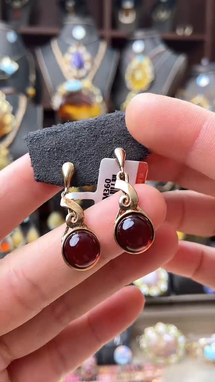 【闪购商品】琥珀耳饰银S925镶嵌耳环