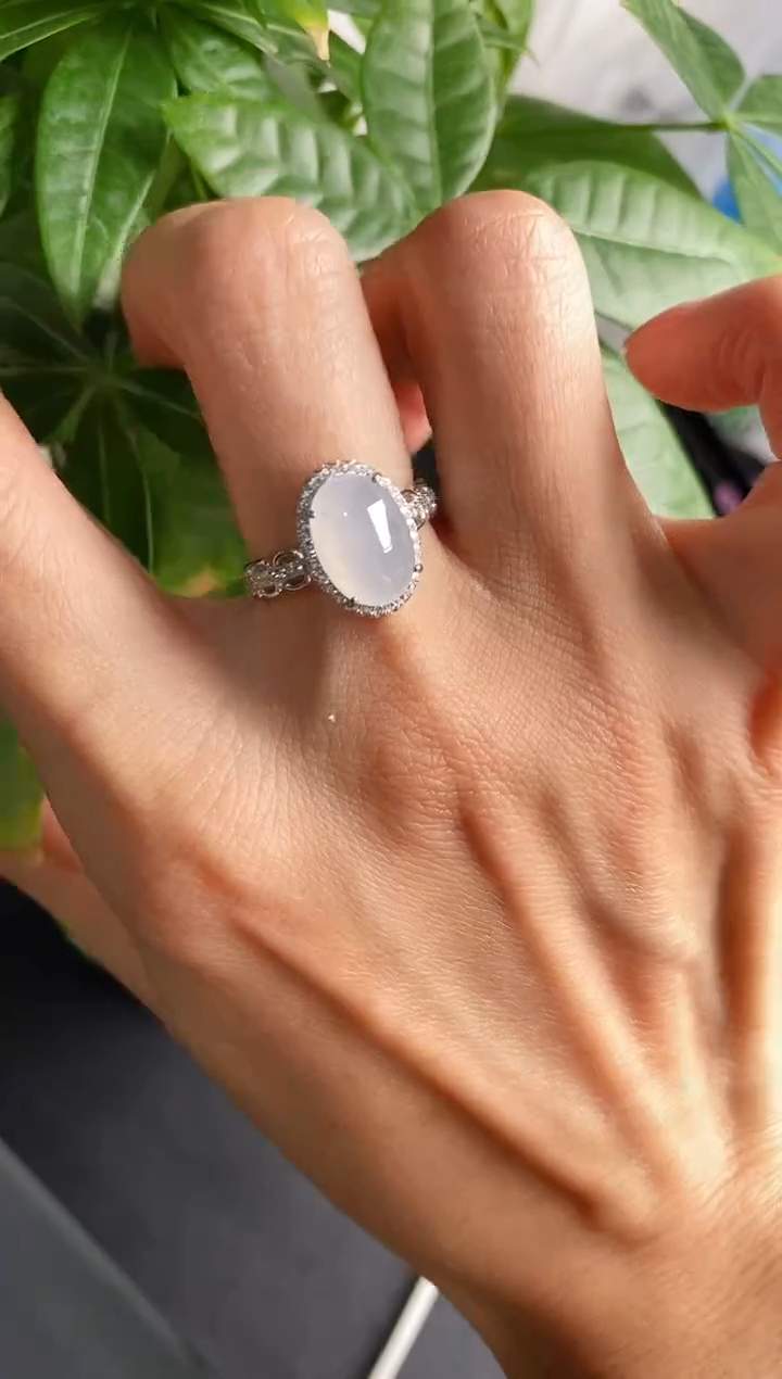 【闪购商品】翡翠戒指银S925镶嵌缅甸天然A货翡翠222   7-3