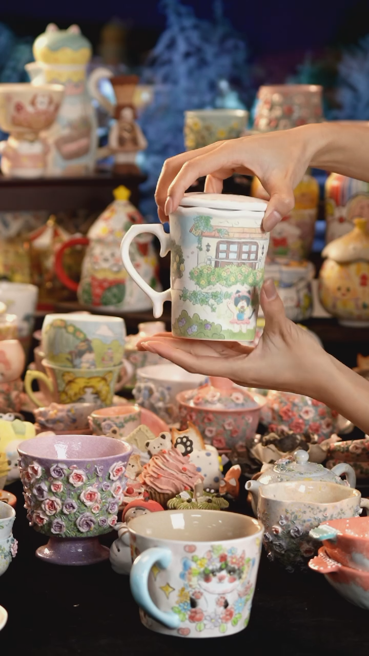 摆件陶景德镇釉下彩手绘设计师款陶瓷