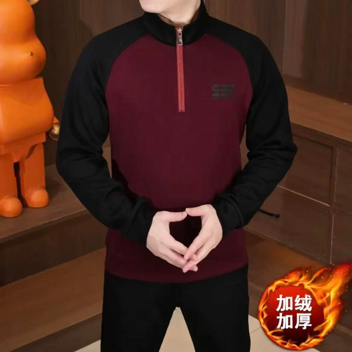 秋冬新款百搭潮流时尚男装上衣拉链立领运动风加绒卫衣