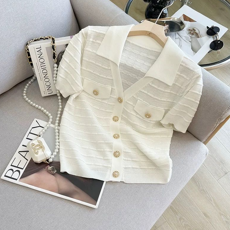 小香风2025夏季薄款冰丝针织开衫短款显瘦甜美女新款短袖外套A42