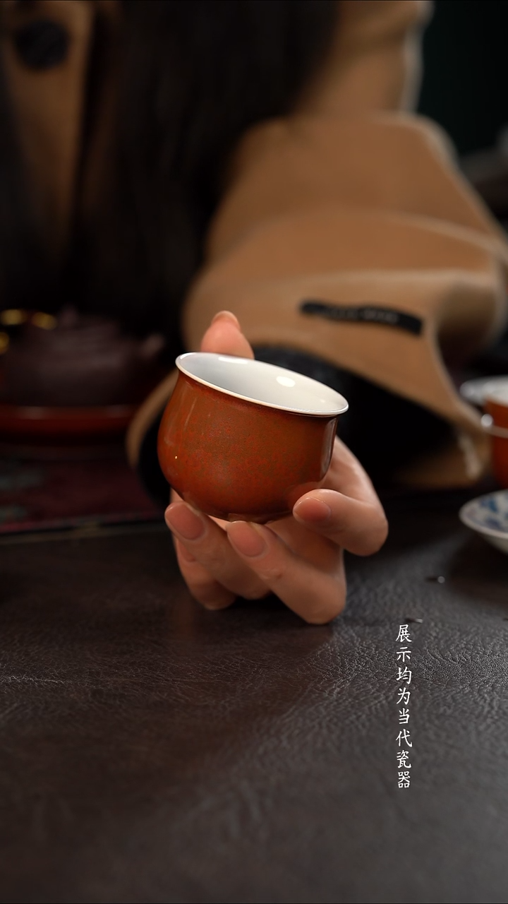 100c 轩泥塘红金花釉嘟嘟杯 随机