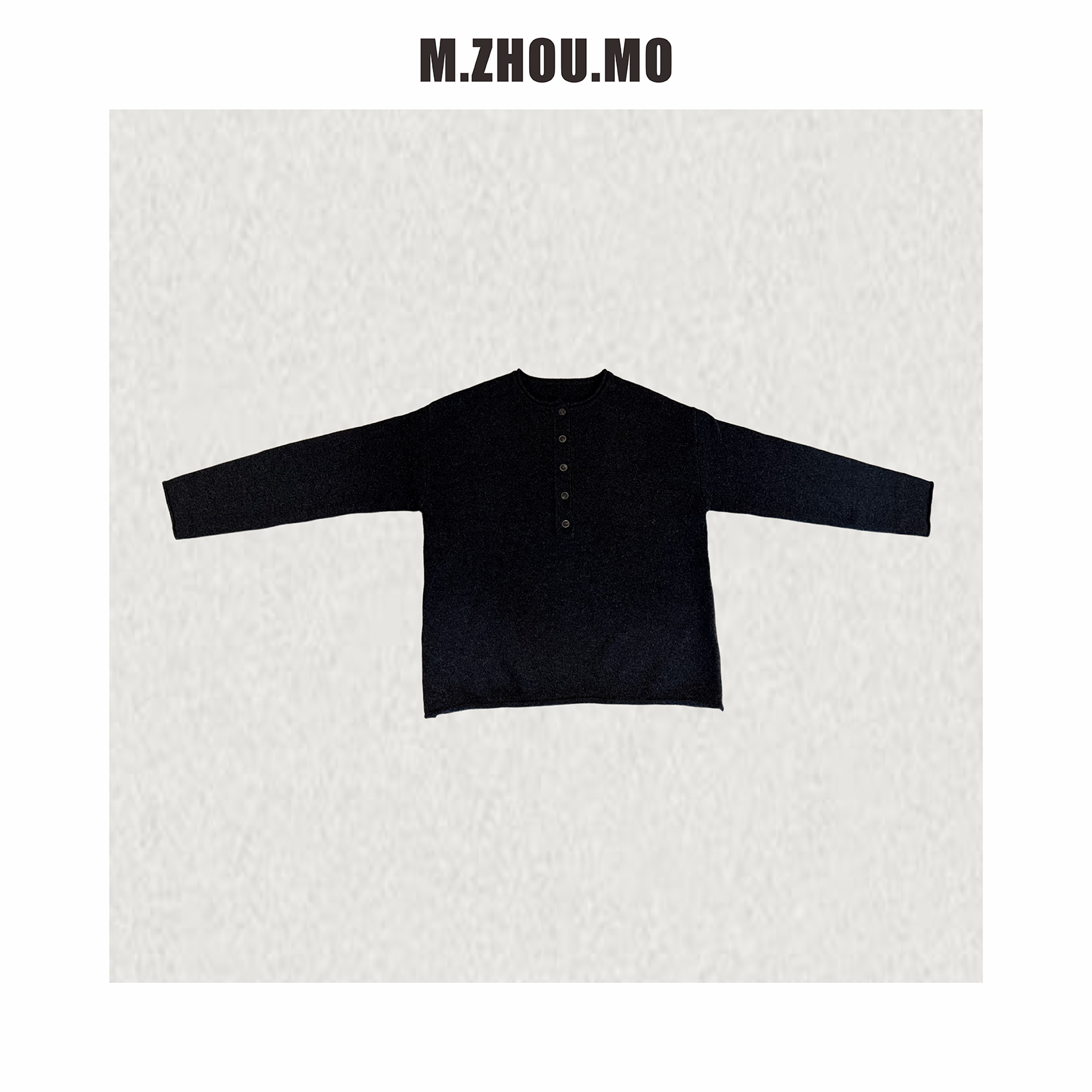 M.ZHOU.MO  五粒扣 复古韩系深灰色套头针织羊毛衫 