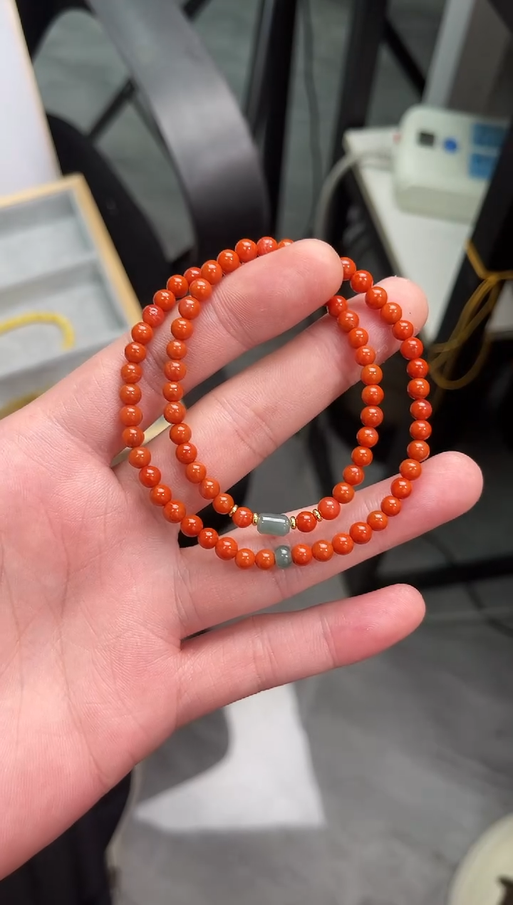 【闪购商品】南红玛瑙手串未镶嵌南红双圈翡翠QF-B56（多样性发一）