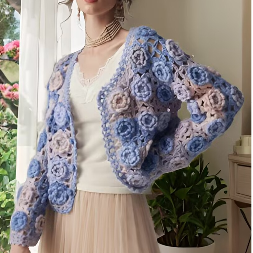 39号 手工钩花重工立体花朵镂空设计毛衣